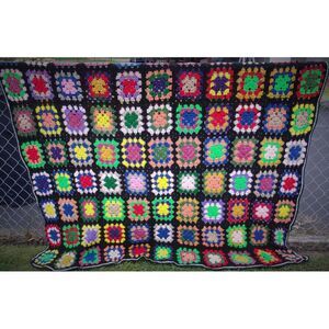 Vintage Handmade Granny Square Crochet Afghan Blanket 72" x 63" Roseanne